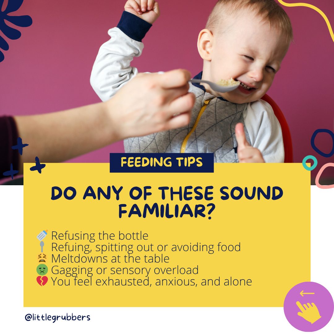 Do any of these sound familiar? Refusing the bottle. Refusing, spitting out or avoiding food. Meltdowns at the table. Gagging or sensory overload. You feel exhausted, anxious and alone.