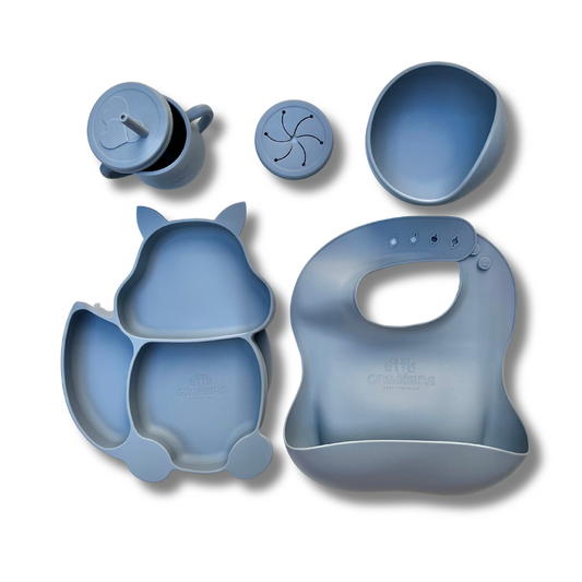 Silicone Feeding Set (5pcs) - Plate, Cup, Bowl, Bib + 2 Spoons